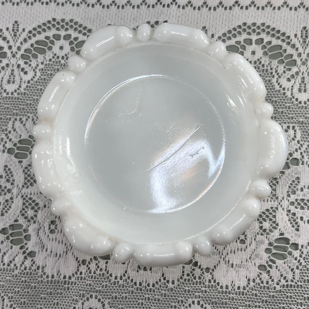 Vintage pedestal dish white glass metal footed soap trinket tray